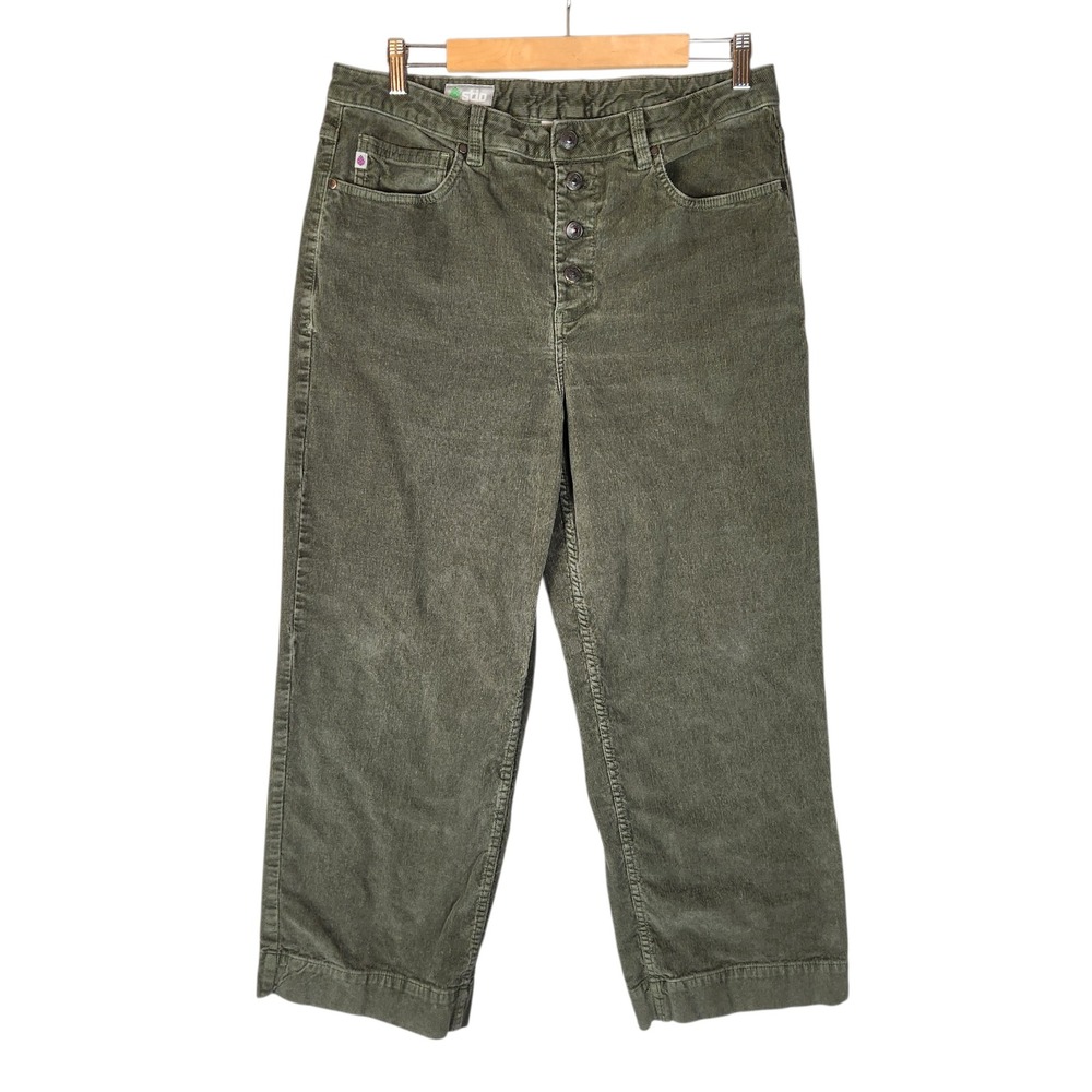 Stio Rivet Wide Leg Cord Pants Women's 14 Green Button Fly Organic Cotton